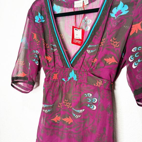 NWT Esprit Y2K Asian Kimono Sheer Empire Waist Top - Picture 3 of 9
